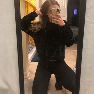 PINK cropped Velvet Hoodie !